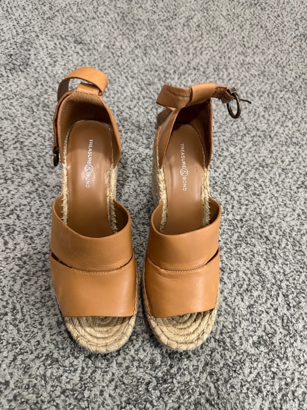 Treasure & Bond Cognac Leather Espadrille Wedge Sandals